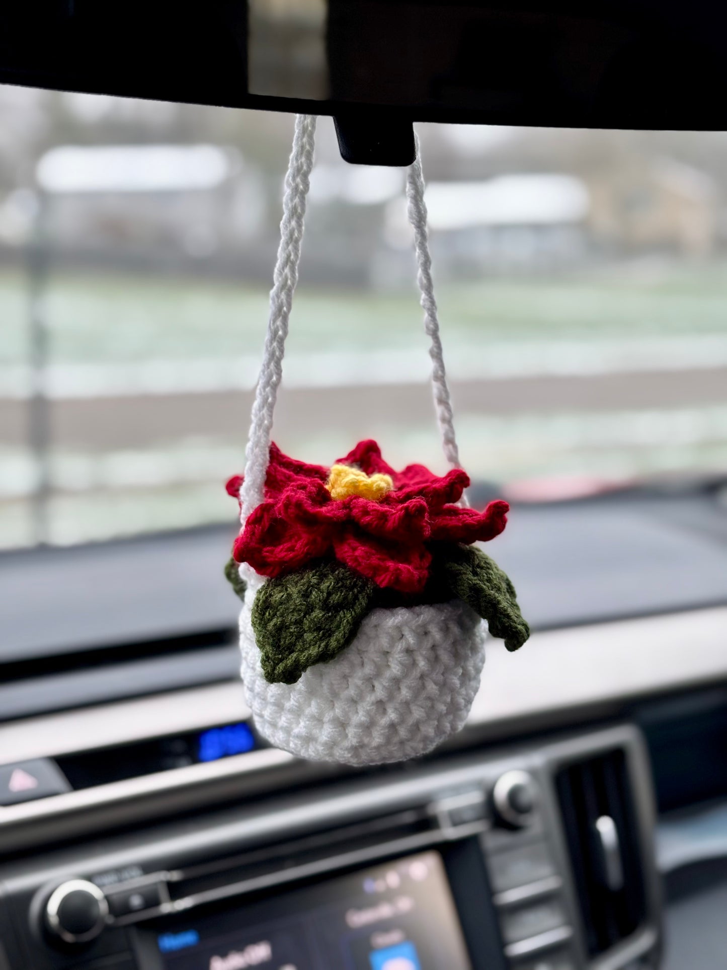 Poinsettia Car Hanging Plant Crochet Pattern