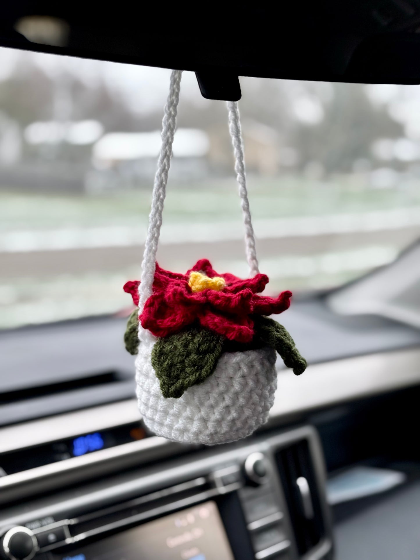 Poinsettia Car Hanging Plant Crochet Pattern